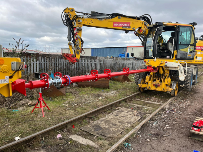AJH adjustable tow bar and liebherr 924 rail road vehicle RRV
